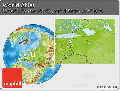 Physical Location Map of the Area around 58° 51' 53" N, 30° 40' 29" E
