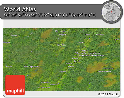 Satellite 3D Map of the Area around 58° 51' 53" N, 31° 31' 29" E