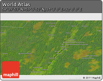 Satellite 3D Map of the Area around 58° 51' 53" N, 31° 31' 29" E