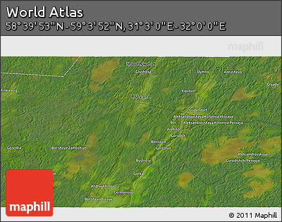 Satellite 3D Map of the Area around 58° 51' 53" N, 31° 31' 29" E