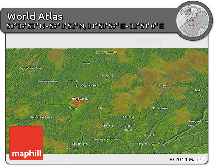 Satellite 3D Map of the Area around 58° 51' 53" N, 32° 22' 30" E