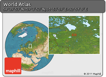 Satellite Location Map of the Area around 58° 51' 53" N, 32° 22' 30" E