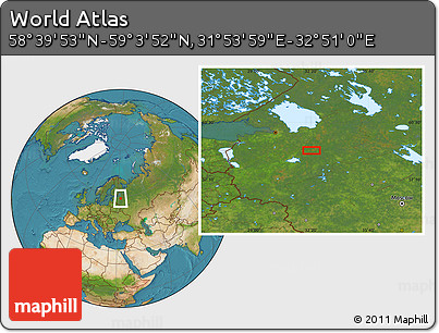 Satellite Location Map of the Area around 58° 51' 53" N, 32° 22' 30" E