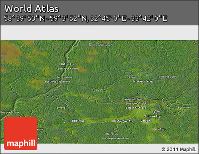Satellite 3D Map of the Area around 58° 51' 53" N, 33° 13' 30" E