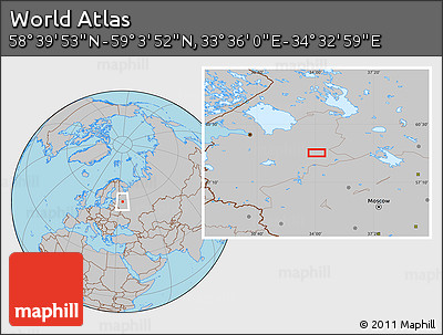 Gray Location Map of the Area around 58° 51' 53" N, 34° 4' 30" E