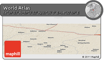 Shaded Relief Panoramic Map of the Area around 58° 51' 53" N, 34° 4' 30" E