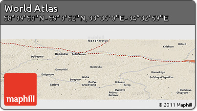 Shaded Relief Panoramic Map of the Area around 58° 51' 53" N, 34° 4' 30" E