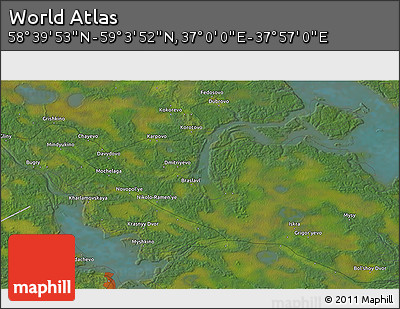 Satellite 3D Map of the Area around 58° 51' 53" N, 37° 28' 30" E