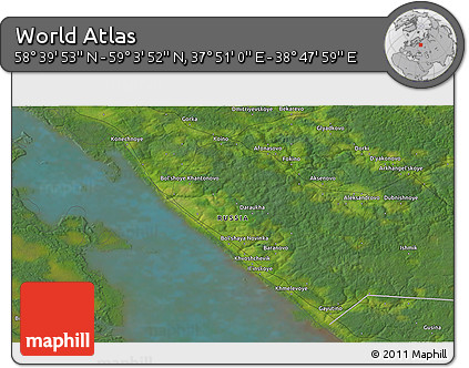 Satellite 3D Map of the Area around 58° 51' 53" N, 38° 19' 30" E
