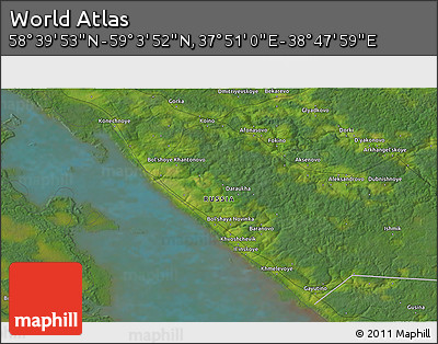 Satellite 3D Map of the Area around 58° 51' 53" N, 38° 19' 30" E