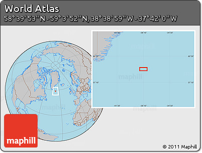 Gray Location Map of the Area around 58° 51' 53" N, 38° 10' 29" W