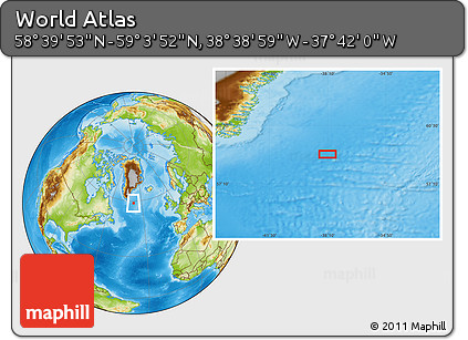 Physical Location Map of the Area around 58° 51' 53" N, 38° 10' 29" W