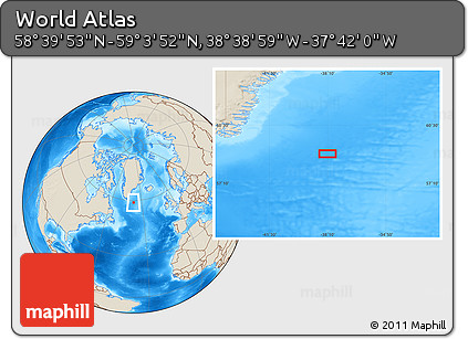Shaded Relief Location Map of the Area around 58° 51' 53" N, 38° 10' 29" W