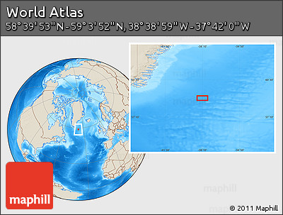 Shaded Relief Location Map of the Area around 58° 51' 53" N, 38° 10' 29" W