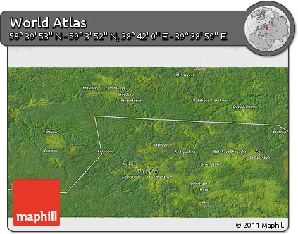 Satellite 3D Map of the Area around 58° 51' 53" N, 39° 10' 29" E