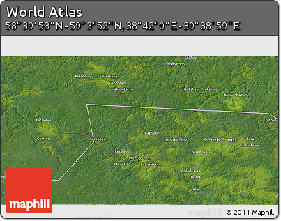 Satellite 3D Map of the Area around 58° 51' 53" N, 39° 10' 29" E