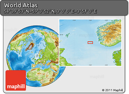 Physical Location Map of the Area around 58° 51' 53" N, 3° 28' 30" E