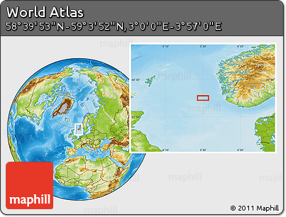 Physical Location Map of the Area around 58° 51' 53" N, 3° 28' 30" E