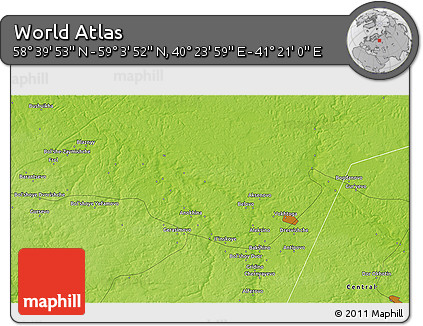 Physical 3D Map of the Area around 58° 51' 53" N, 40° 52' 30" E