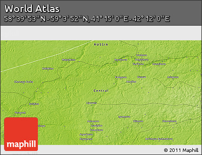 Physical 3D Map of the Area around 58° 51' 53" N, 41° 43' 30" E