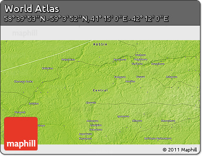 Physical 3D Map of the Area around 58° 51' 53" N, 41° 43' 30" E