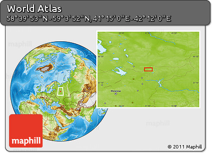 Physical Location Map of the Area around 58° 51' 53" N, 41° 43' 30" E