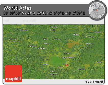 Satellite 3D Map of the Area around 58° 51' 53" N, 42° 34' 30" E