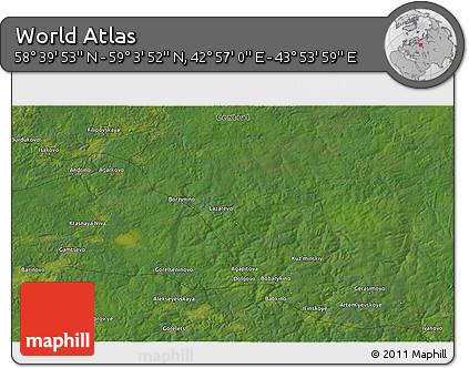 Satellite 3D Map of the Area around 58° 51' 53" N, 43° 25' 29" E