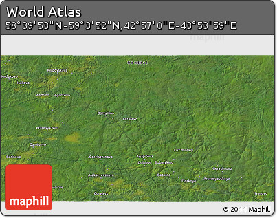 Satellite 3D Map of the Area around 58° 51' 53" N, 43° 25' 29" E