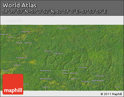 Satellite 3D Map of the Area around 58° 51' 53" N, 43° 25' 29" E