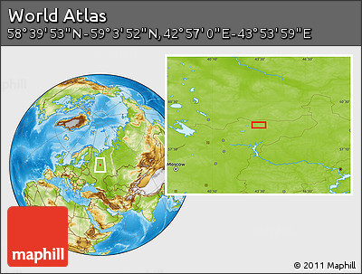 Physical Location Map of the Area around 58° 51' 53" N, 43° 25' 29" E