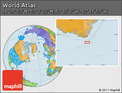 Political Location Map of the Area around 58° 51' 53" N, 43° 16' 29" W