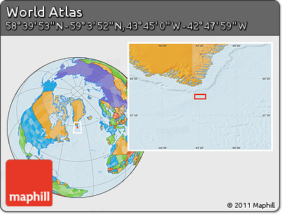 Political Location Map of the Area around 58° 51' 53" N, 43° 16' 29" W