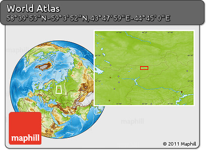 Physical Location Map of the Area around 58° 51' 53" N, 44° 16' 29" E