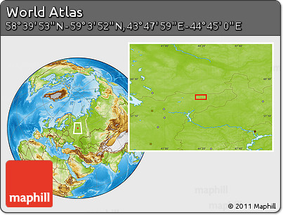 Physical Location Map of the Area around 58° 51' 53" N, 44° 16' 29" E