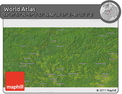Satellite 3D Map of the Area around 58° 51' 53" N, 45° 7' 30" E