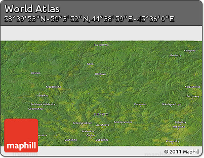 Satellite 3D Map of the Area around 58° 51' 53" N, 45° 7' 30" E