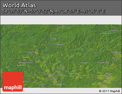 Satellite 3D Map of the Area around 58° 51' 53" N, 45° 7' 30" E