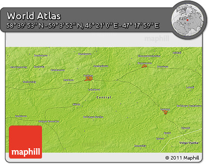 Physical 3D Map of the Area around 58° 51' 53" N, 46° 49' 30" E