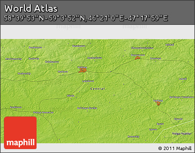 Physical 3D Map of the Area around 58° 51' 53" N, 46° 49' 30" E