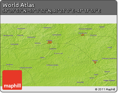 Physical 3D Map of the Area around 58° 51' 53" N, 46° 49' 30" E