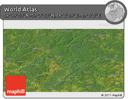 Satellite 3D Map of the Area around 58° 51' 53" N, 48° 31' 29" E