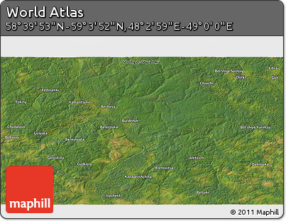 Satellite 3D Map of the Area around 58° 51' 53" N, 48° 31' 29" E