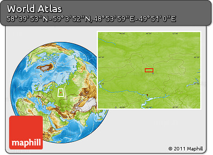 Physical Location Map of the Area around 58° 51' 53" N, 49° 22' 30" E