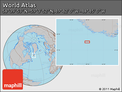 Gray Location Map of the Area around 58° 51' 53" N, 49° 13' 30" W