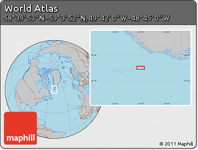 Gray Location Map of the Area around 58° 51' 53" N, 49° 13' 30" W