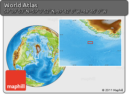 Physical Location Map of the Area around 58° 51' 53" N, 49° 13' 30" W