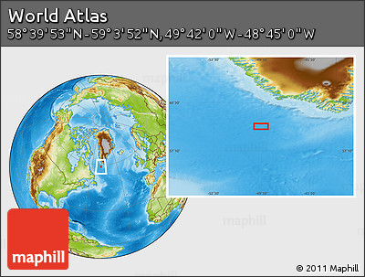 Physical Location Map of the Area around 58° 51' 53" N, 49° 13' 30" W