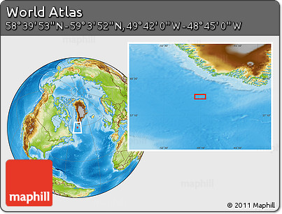 Physical Location Map of the Area around 58° 51' 53" N, 49° 13' 30" W
