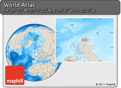 Shaded Relief Location Map of the Area around 58° 51' 53" N, 4° 10' 30" W